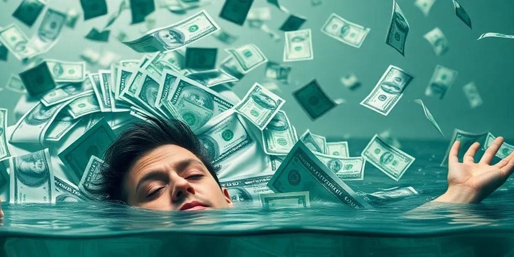 Person swimming in money