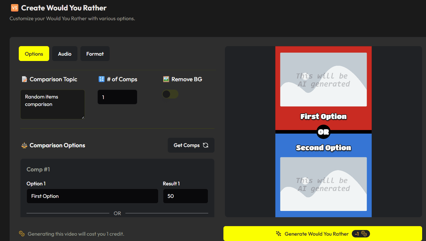 AutoFeed.ai Would You Rather template interface