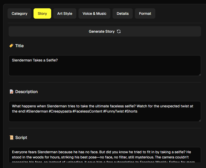 Story generation interface
