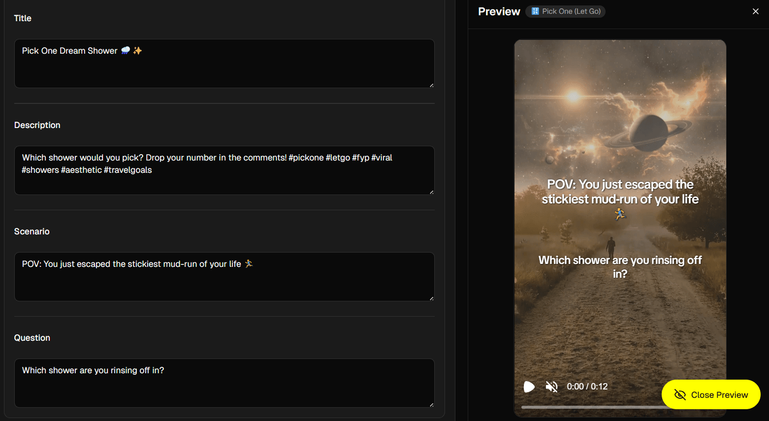 Pick One story tab with generated scenario and question