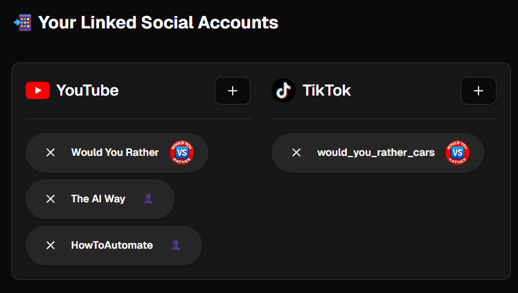 Social account selection interface